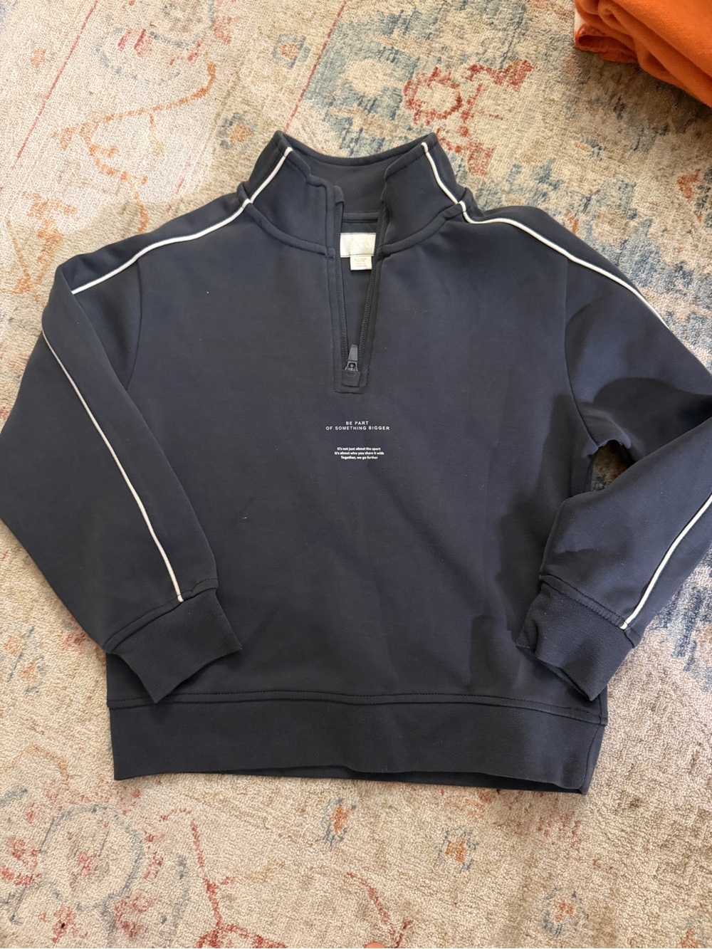 Zara Navy Pullover Quarter-Zip Sweatshirt with White Piping